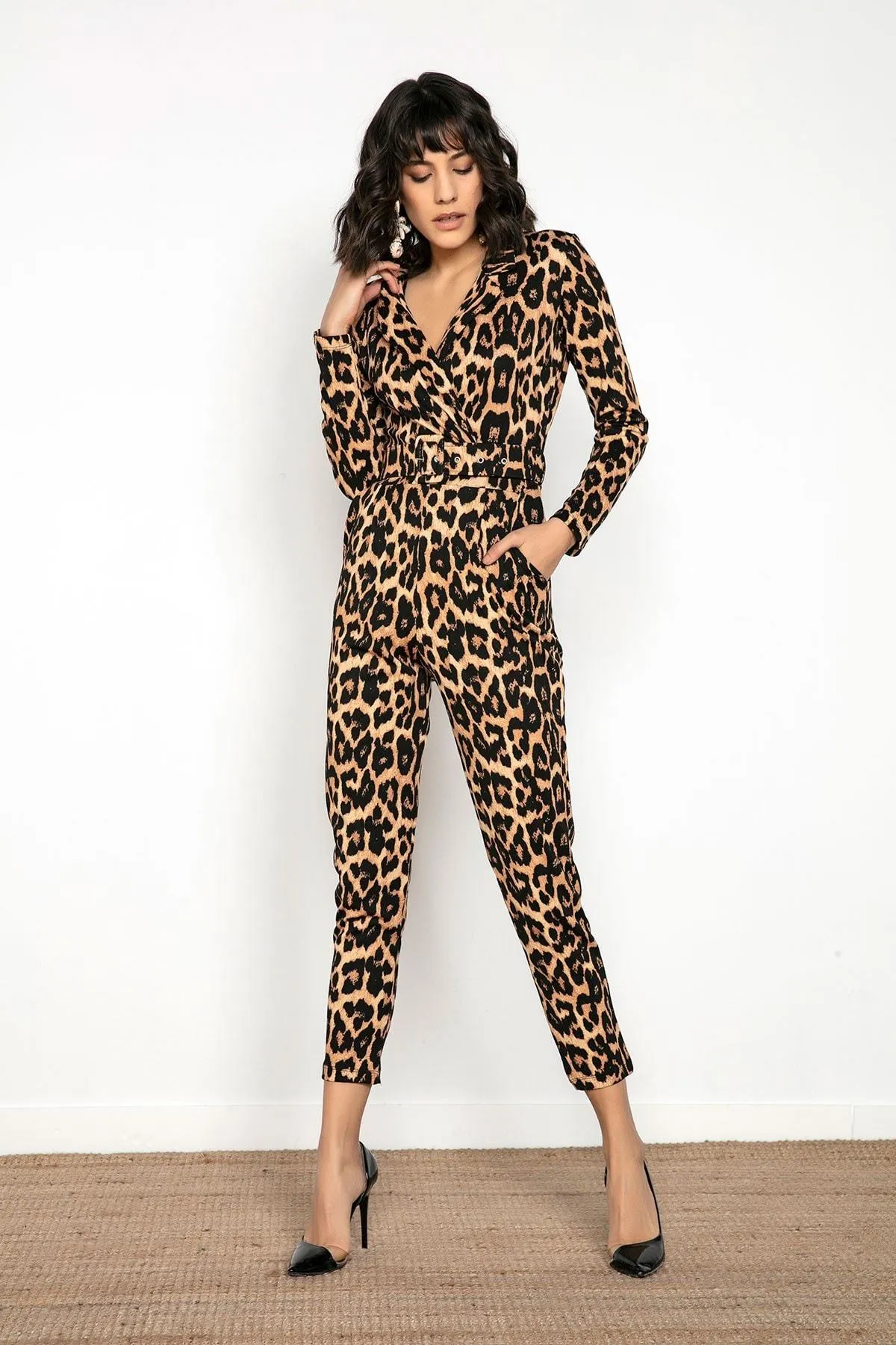 16236 Brown Leopard Print Pocket Jumpsuit