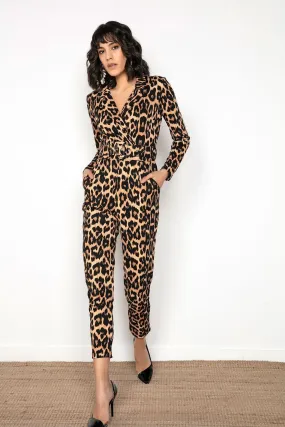 16236 Brown Leopard Print Pocket Jumpsuit