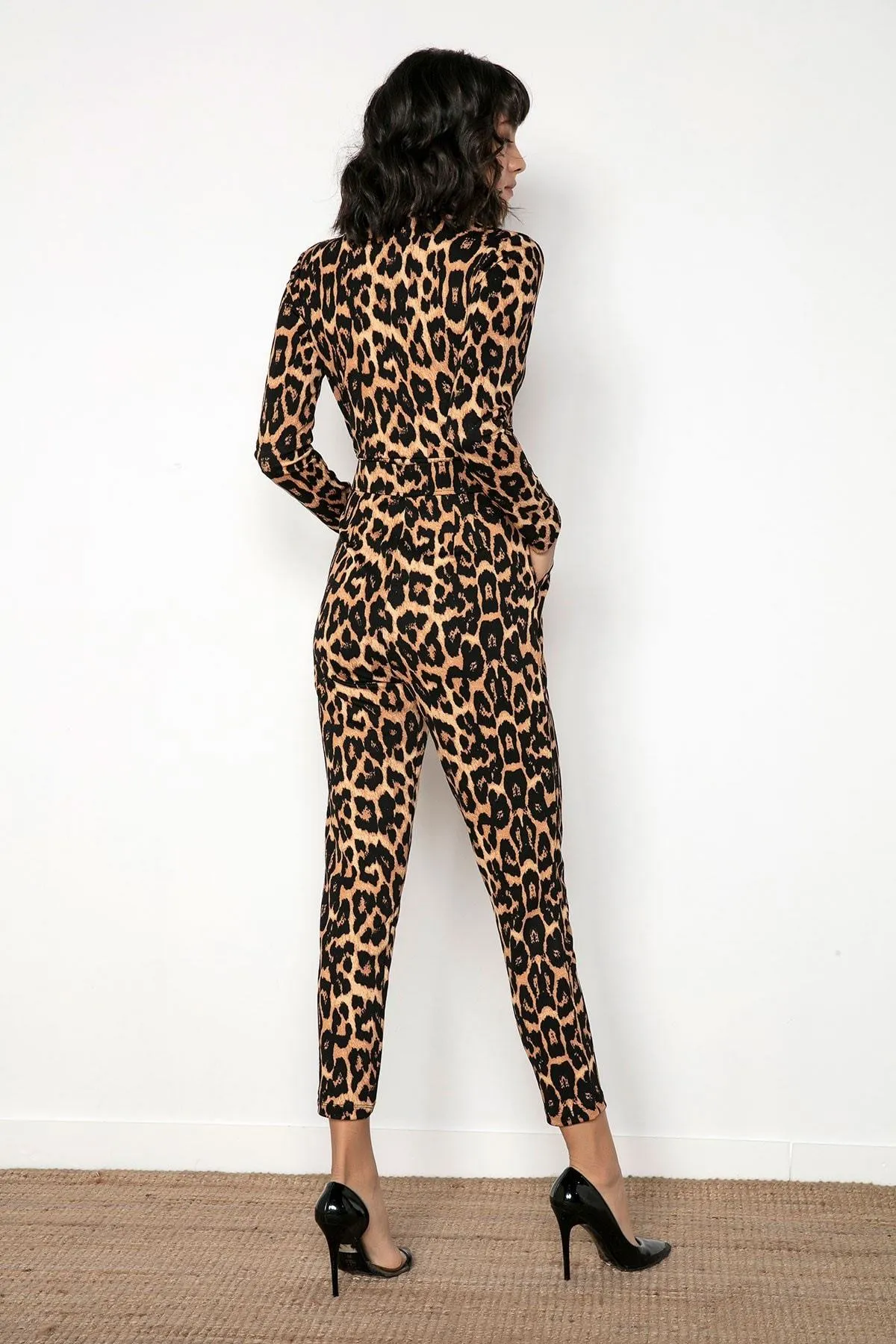 16236 Brown Leopard Print Pocket Jumpsuit