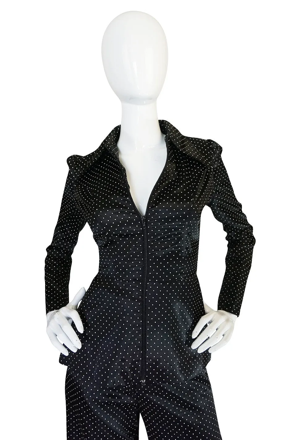 1970s Fabulous Dotted Slippery Satin Flared Pantsuit