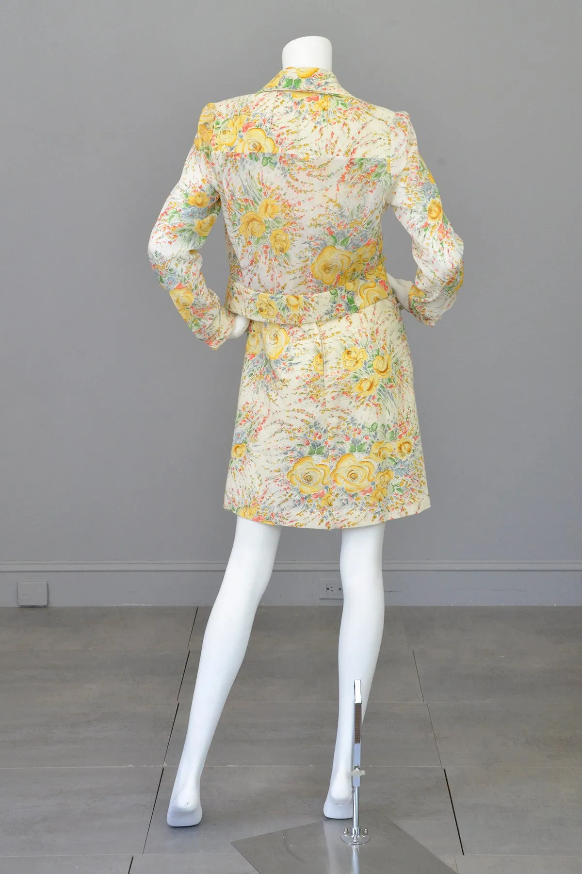 1970s Rose Print A-Line Jumper Dress and Matching Cropped Jacket