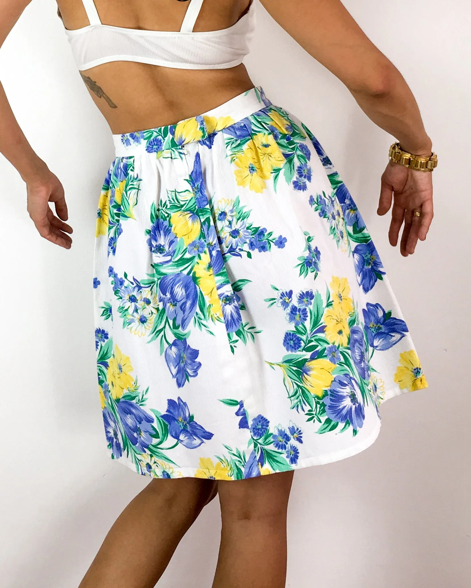 60s vintage high waist floral print skirt