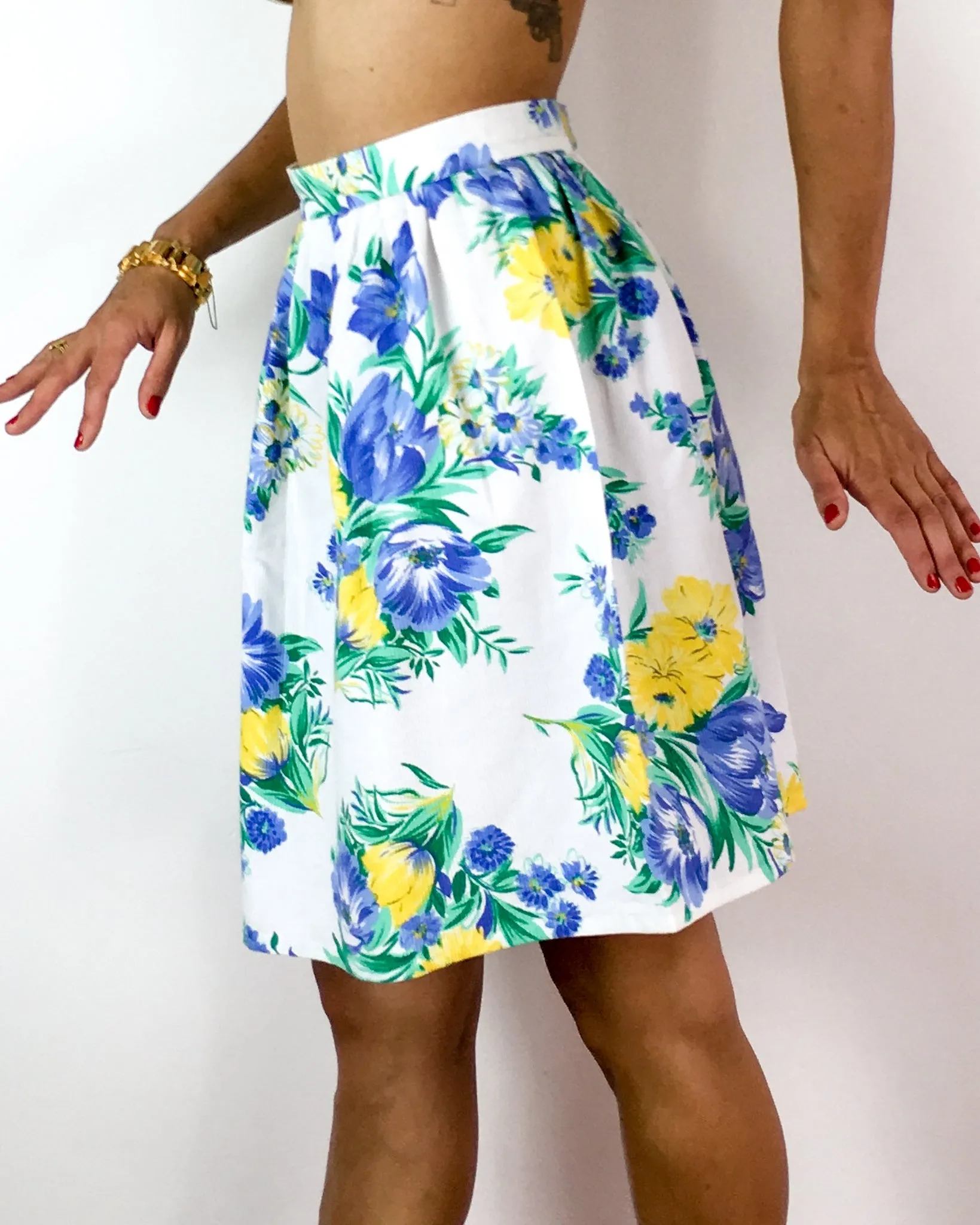 60s vintage high waist floral print skirt