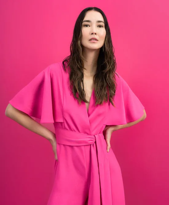 Access Neon Pink Wrap Jumpsuit With Butterfly Sleeves