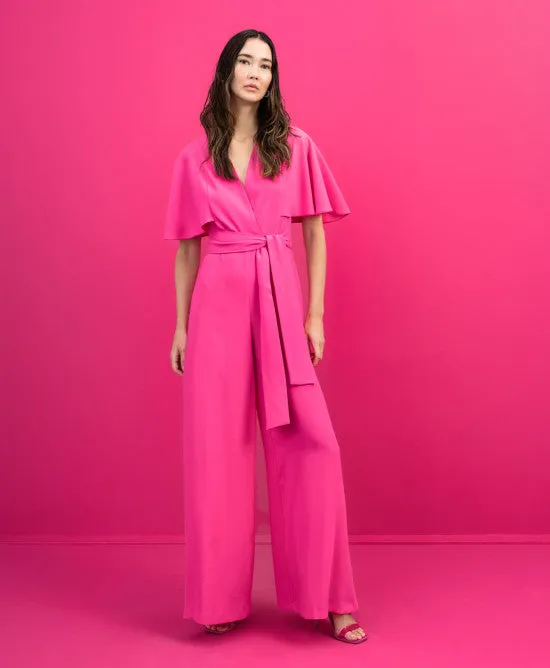 Access Neon Pink Wrap Jumpsuit With Butterfly Sleeves