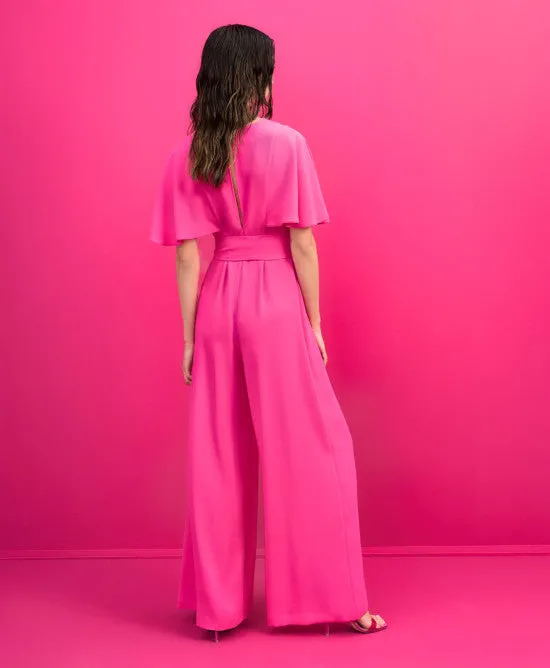 Access Neon Pink Wrap Jumpsuit With Butterfly Sleeves