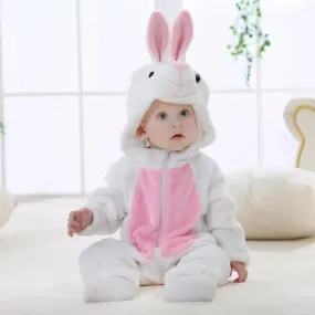 Adorable Baby Fleece-lined Bunny Style Jumpsuits Pink and White