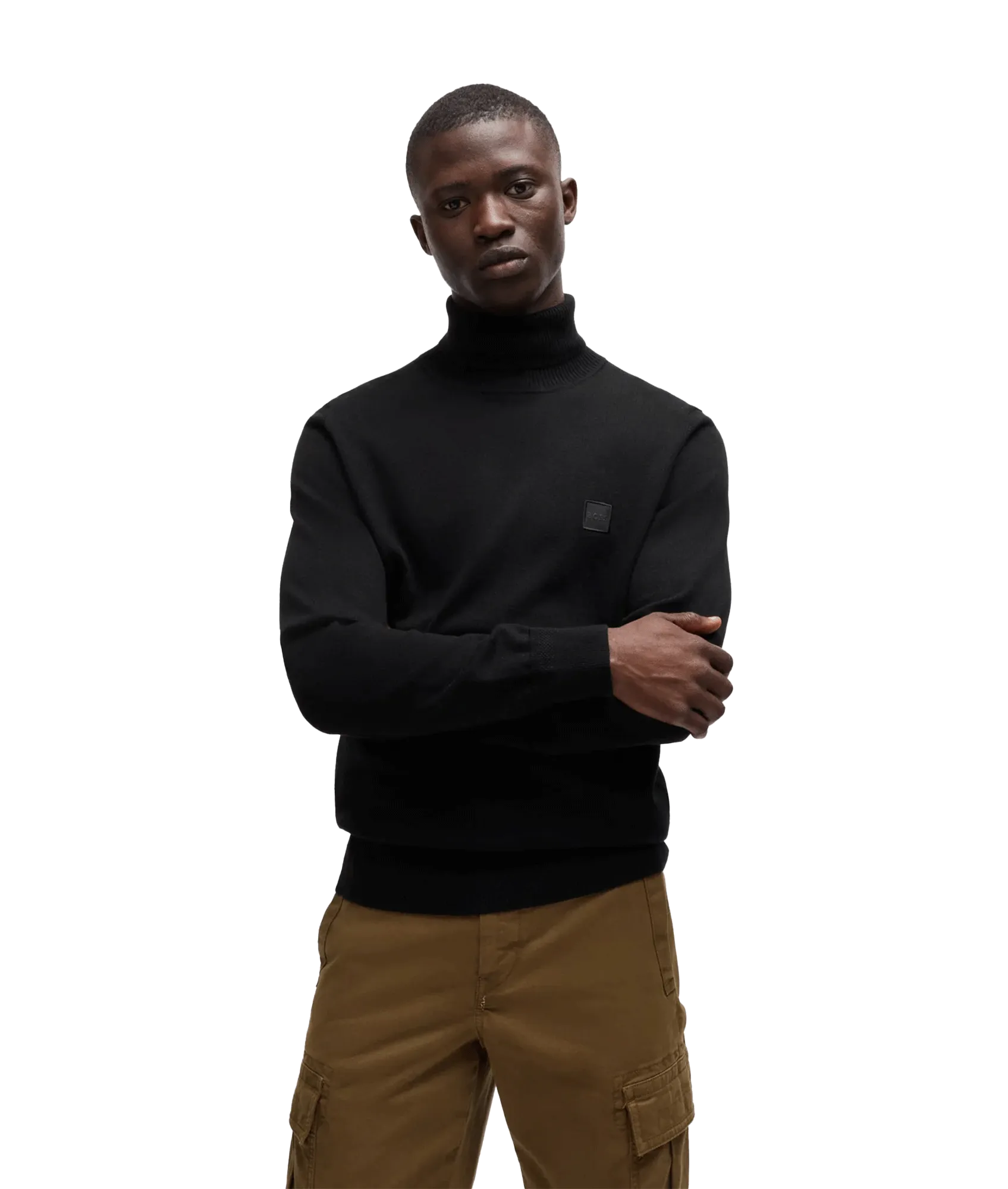 Akiro Rollneck Regular-fit Sweater in Cotton and Cashmere - Black