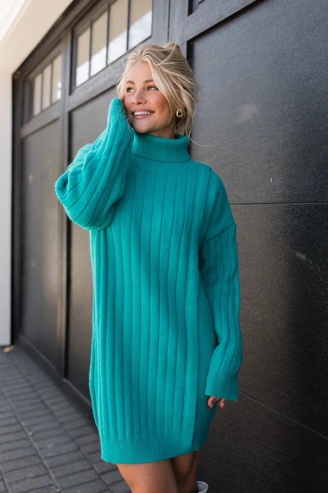 All Yours Teal Turtleneck Sweater Dress FINAL SALE