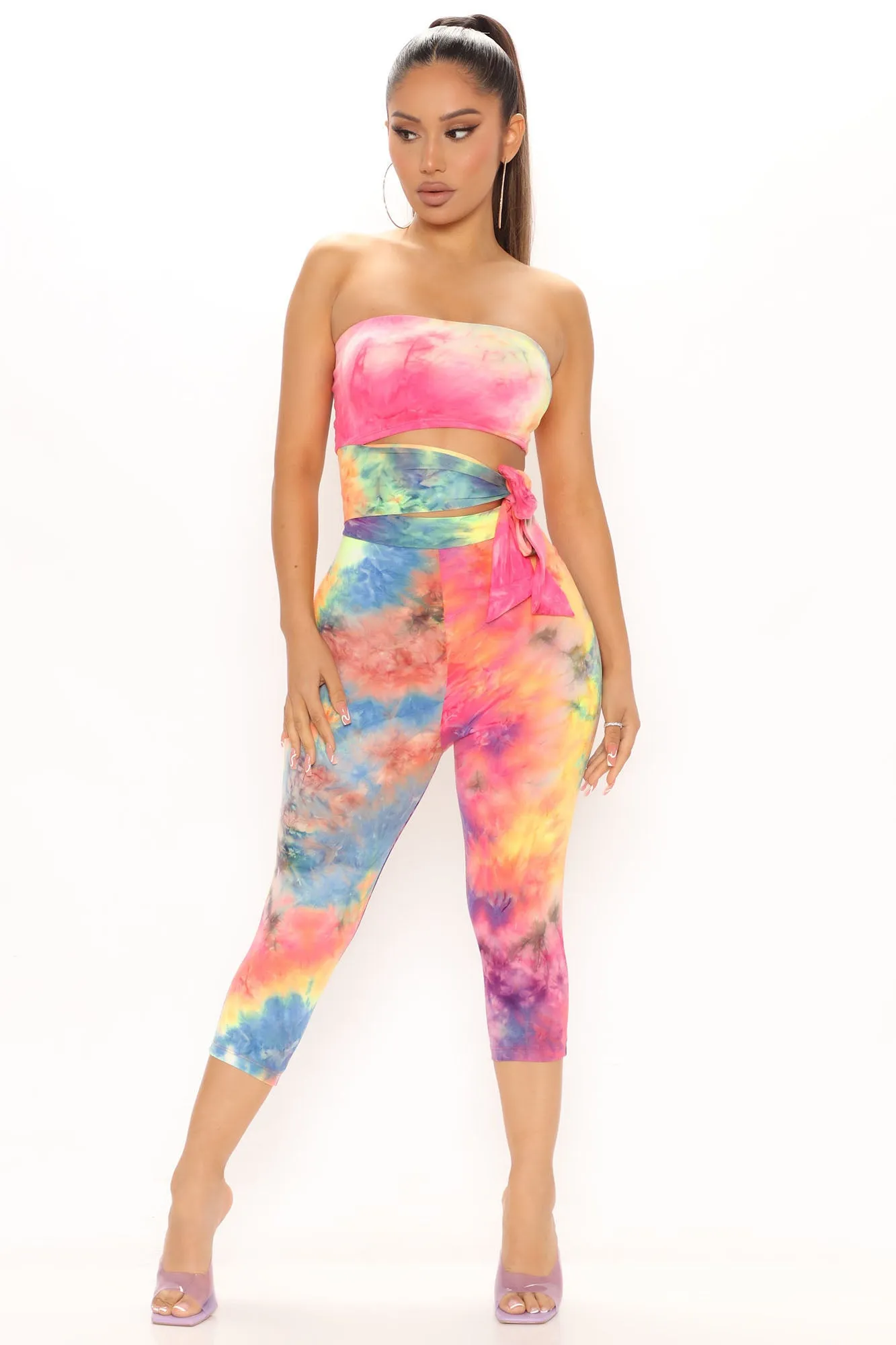 Always By My Side Tie Dye Capri Jumpsuit - Neon Pink/combo