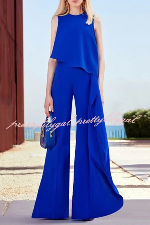 Amazing Views Irregular Hem Wide Leg Formal Party Jumpsuit