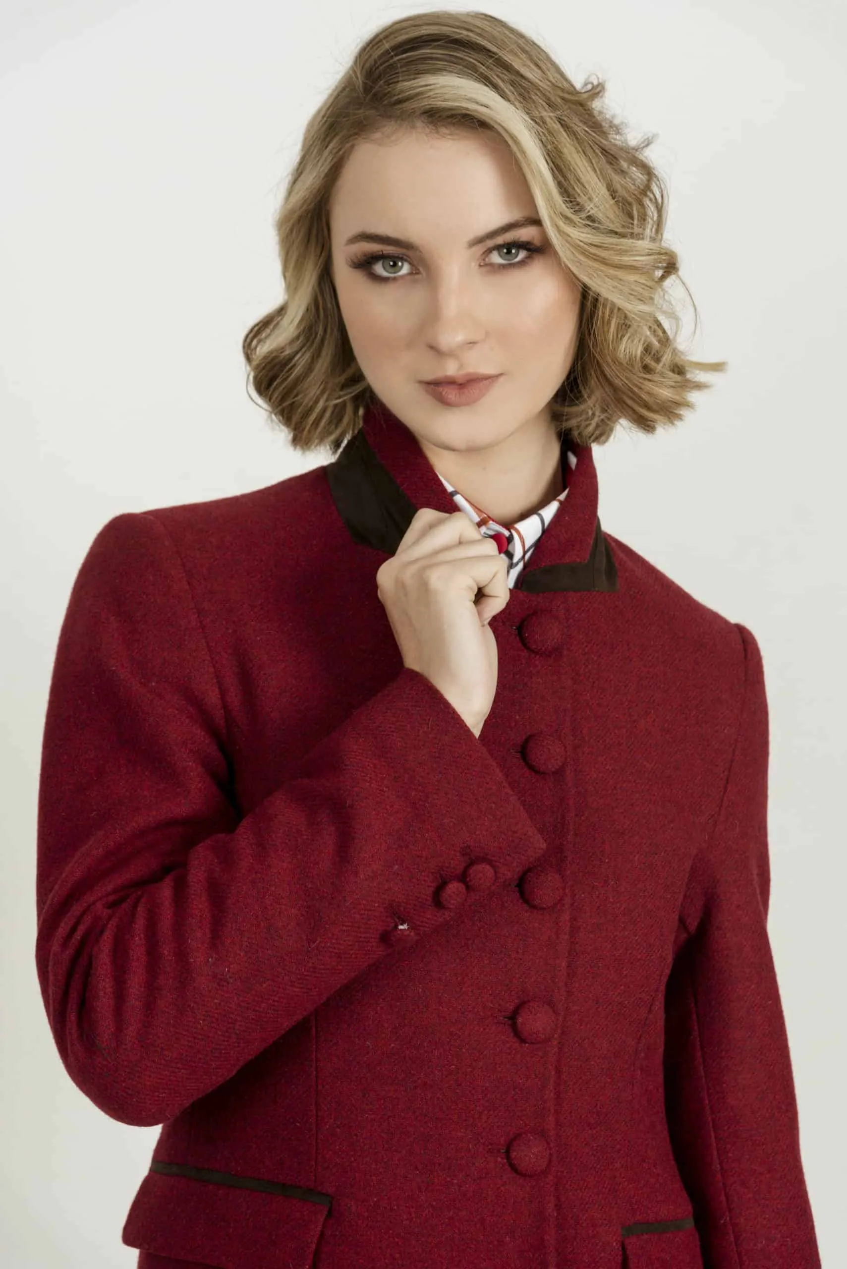 Anna Wool Check Coat - Cerise