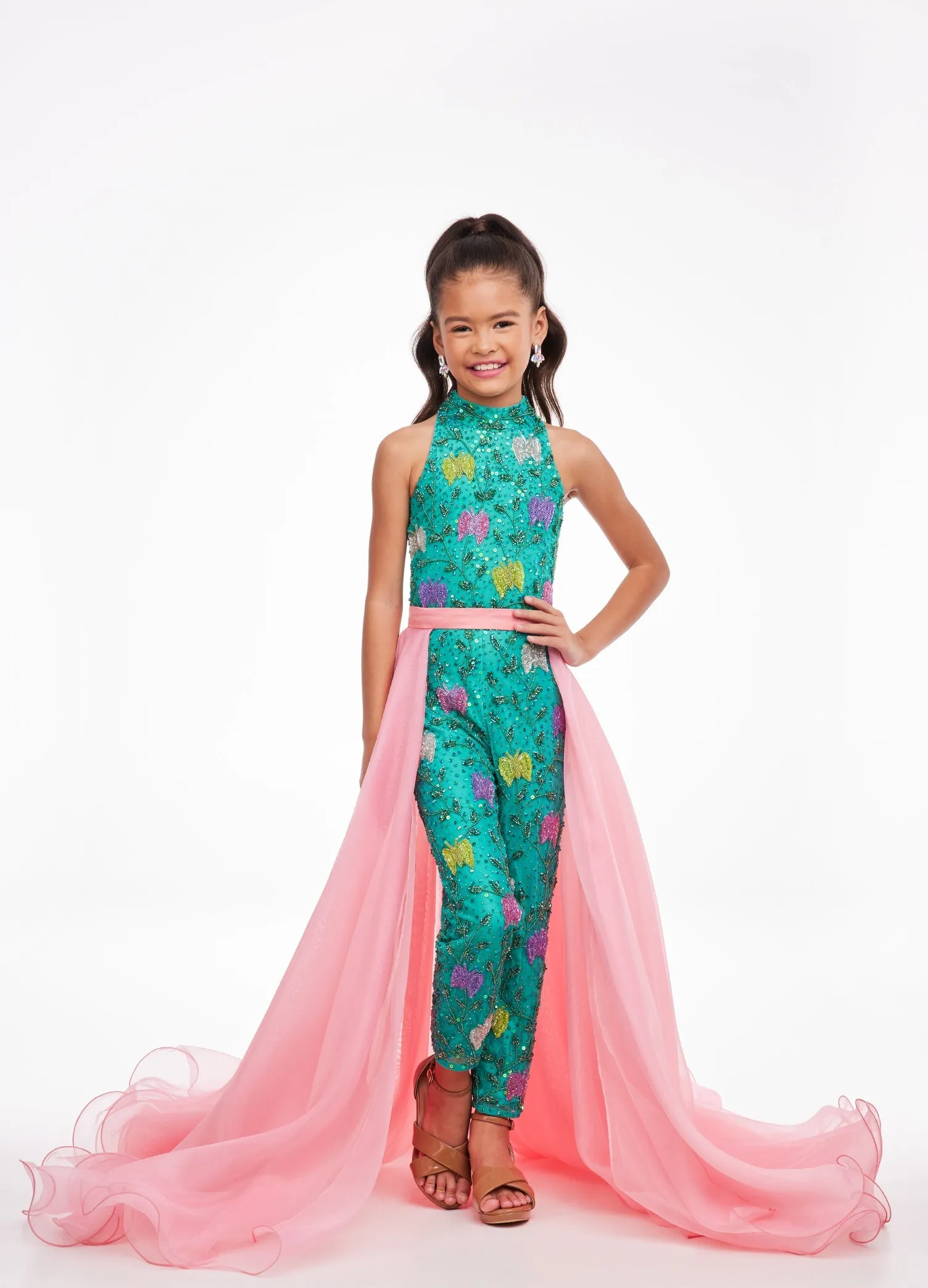 Ashley Lauren Kids 8067 Size 4, 8, 14 Neon Green Girls Organza Overskirt with Wire Hem Fun Fashion Pageant Girls