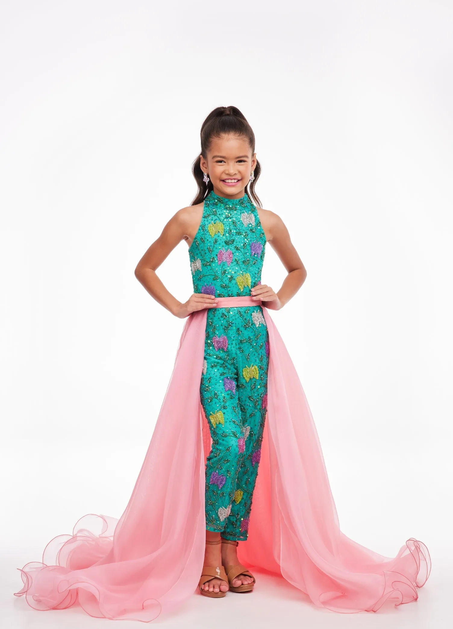 Ashley Lauren Kids 8067 Size 4, 8, 14 Neon Green Girls Organza Overskirt with Wire Hem Fun Fashion Pageant Girls