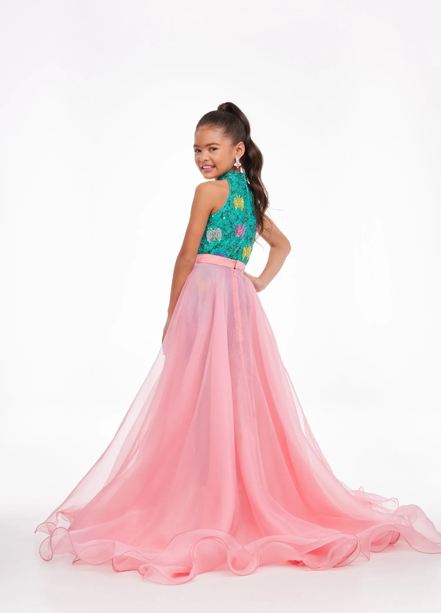 Ashley Lauren Kids 8067 Size 4, 8, 14 Neon Green Girls Organza Overskirt with Wire Hem Fun Fashion Pageant Girls