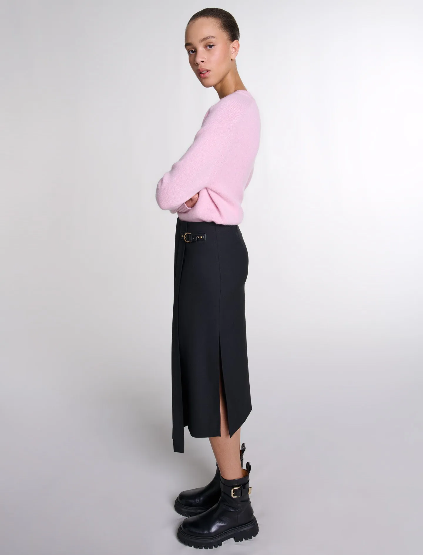 Asymmetrical long pleated skirt