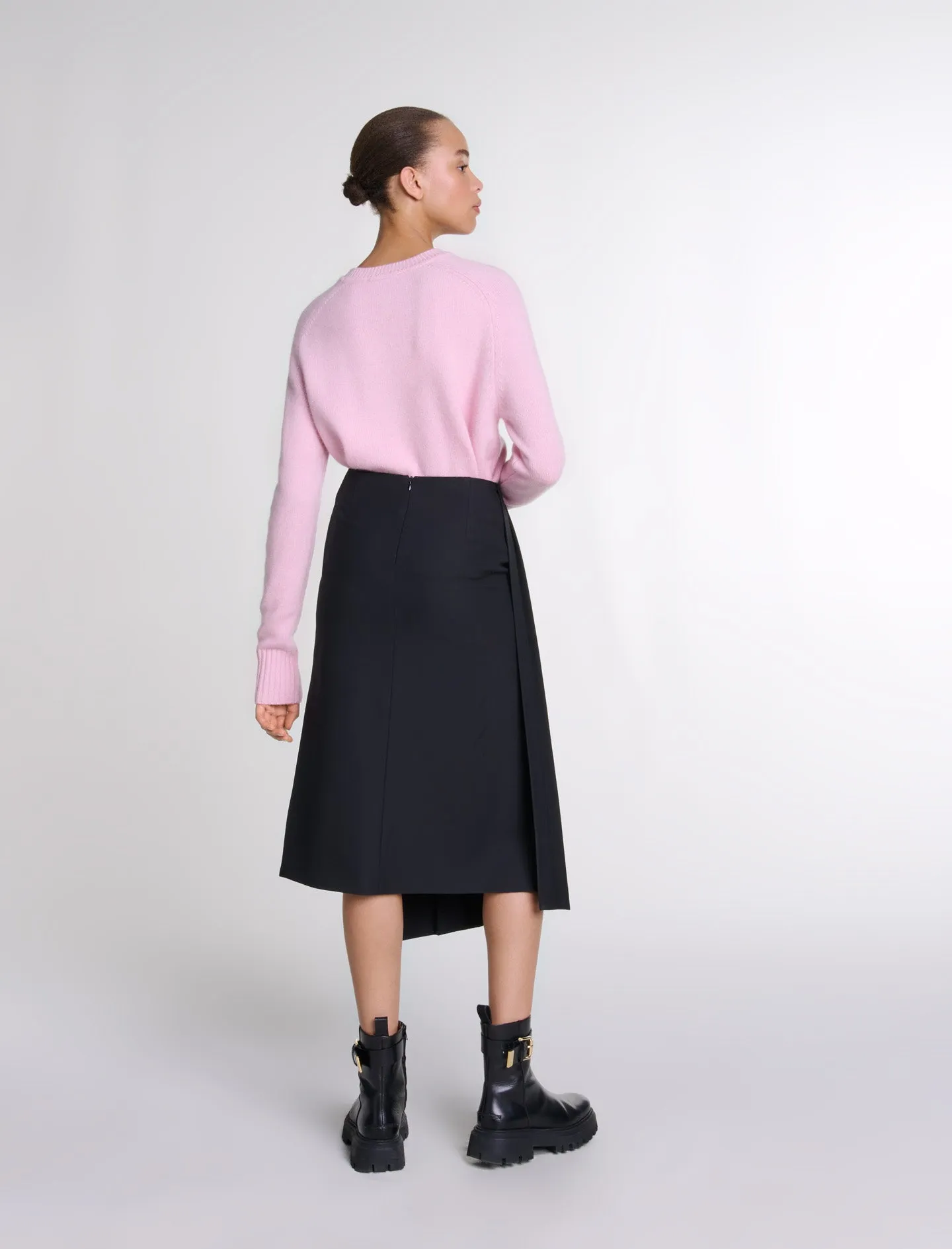 Asymmetrical long pleated skirt