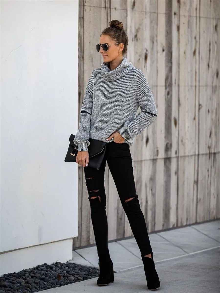 Autumn And Winter Ladies Knitted Casual Turtleneck Sweater