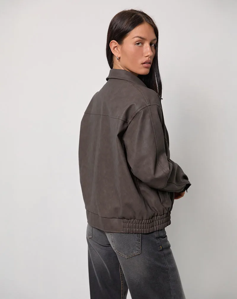 Aviara Cropped Jacket In PU Dark Brown