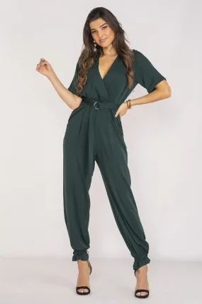 Awama Belted Short Sleeve Jumpsuit