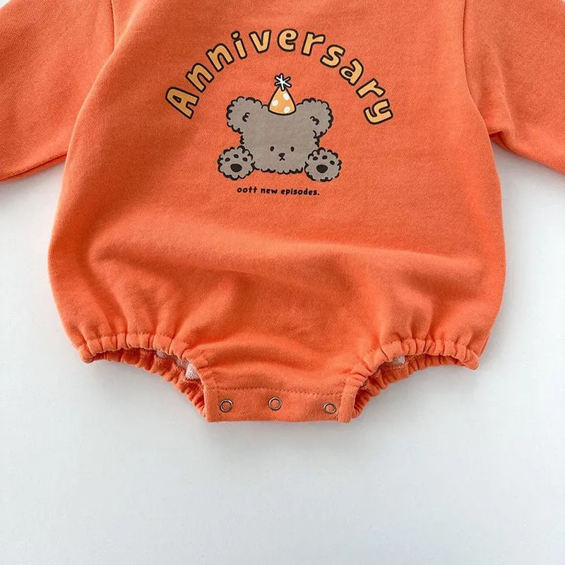 Baby's Cartoon Bear Print Design Long Sleeve Rompers