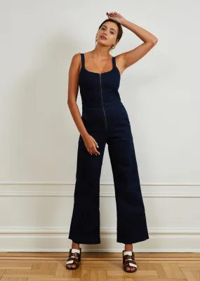 Billy Zip Front Wide Leg Jumpsuit - Dark Indigo