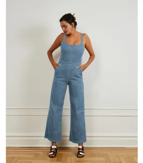 Billy Zip Front Wide Leg Jumpsuit - Light Indigo