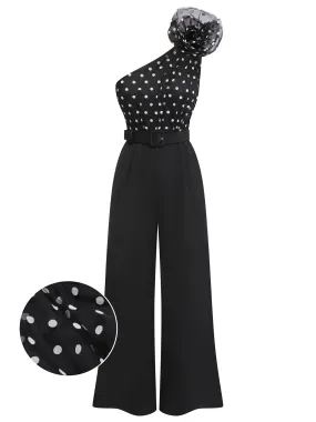 Black 1930s Polka Dots Patchwork Jumpsuit