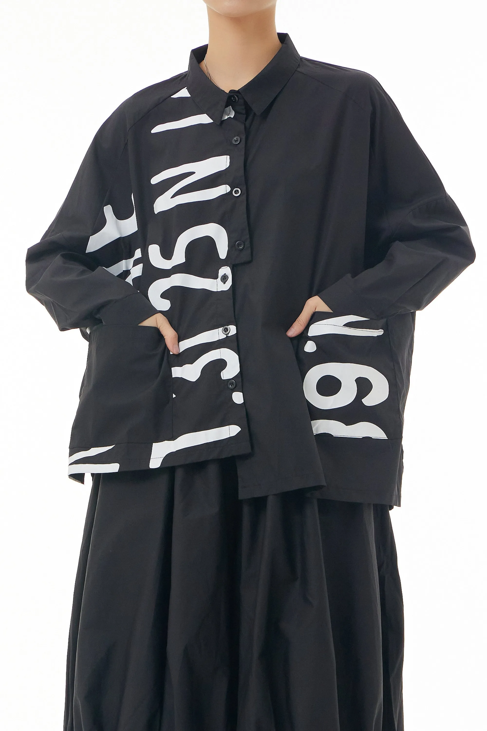 Black Cotton Alphabetical Oversized Shirt