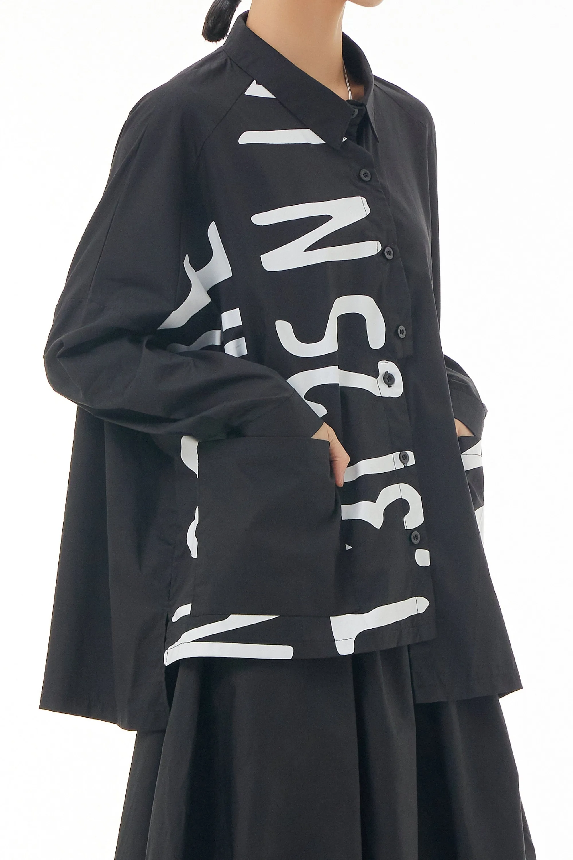 Black Cotton Alphabetical Oversized Shirt