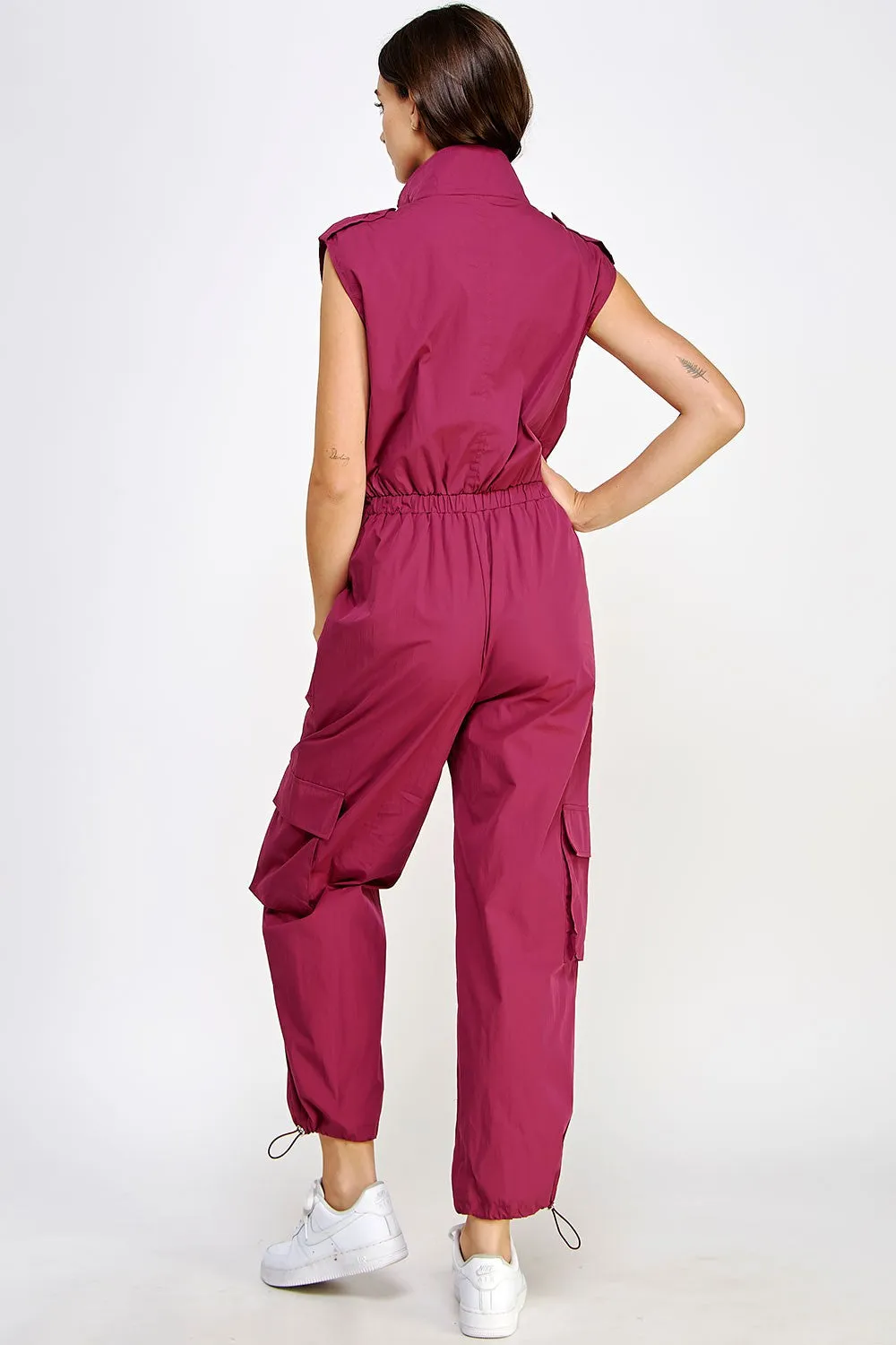 Black High Neck Cargo Technical Jumpsuit