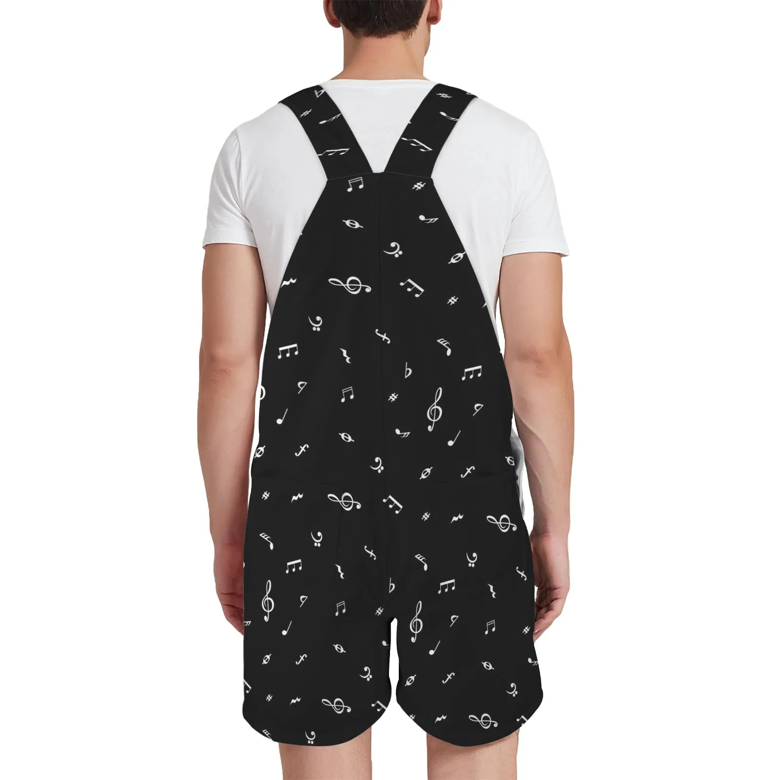 black music print Unisex Shorts Suspender Jumpsuit (Model L78)