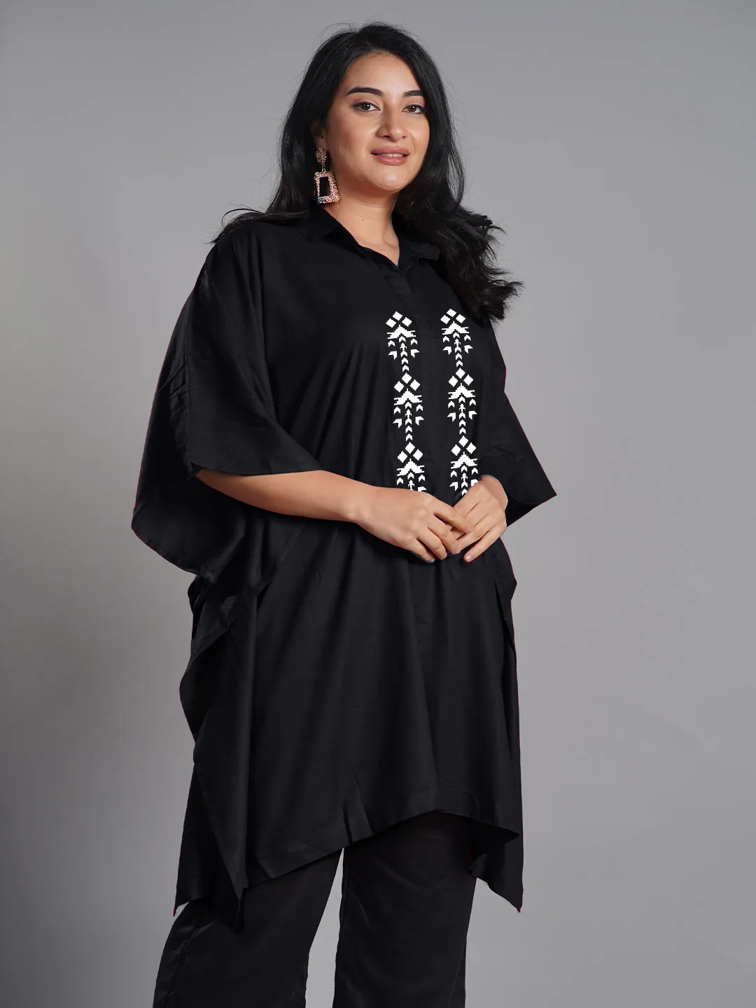 Black Rayon ShirtKurta - SnowDropMidnight