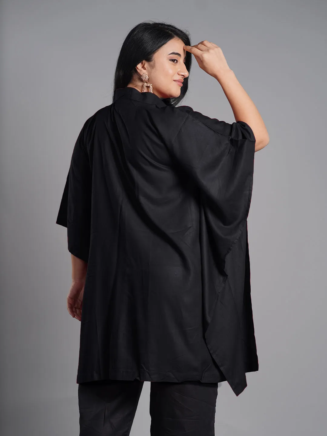 Black Rayon ShirtKurta - SnowDropMidnight