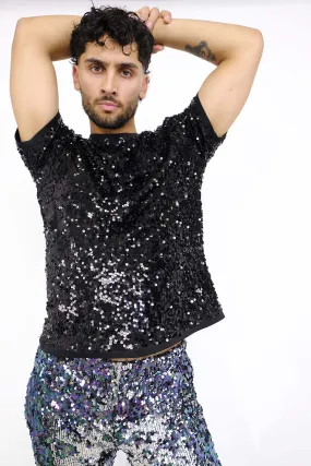 BLACK SEQUIN T-SHIRT