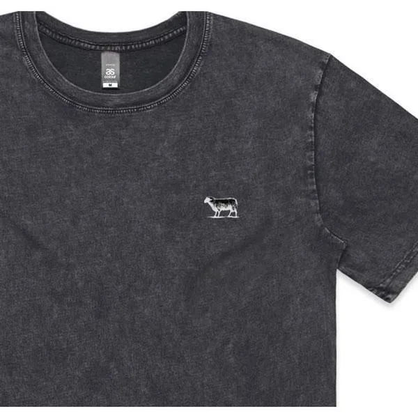 Black Sheep Embroidered Icon Tee Faded Black Stone Wash