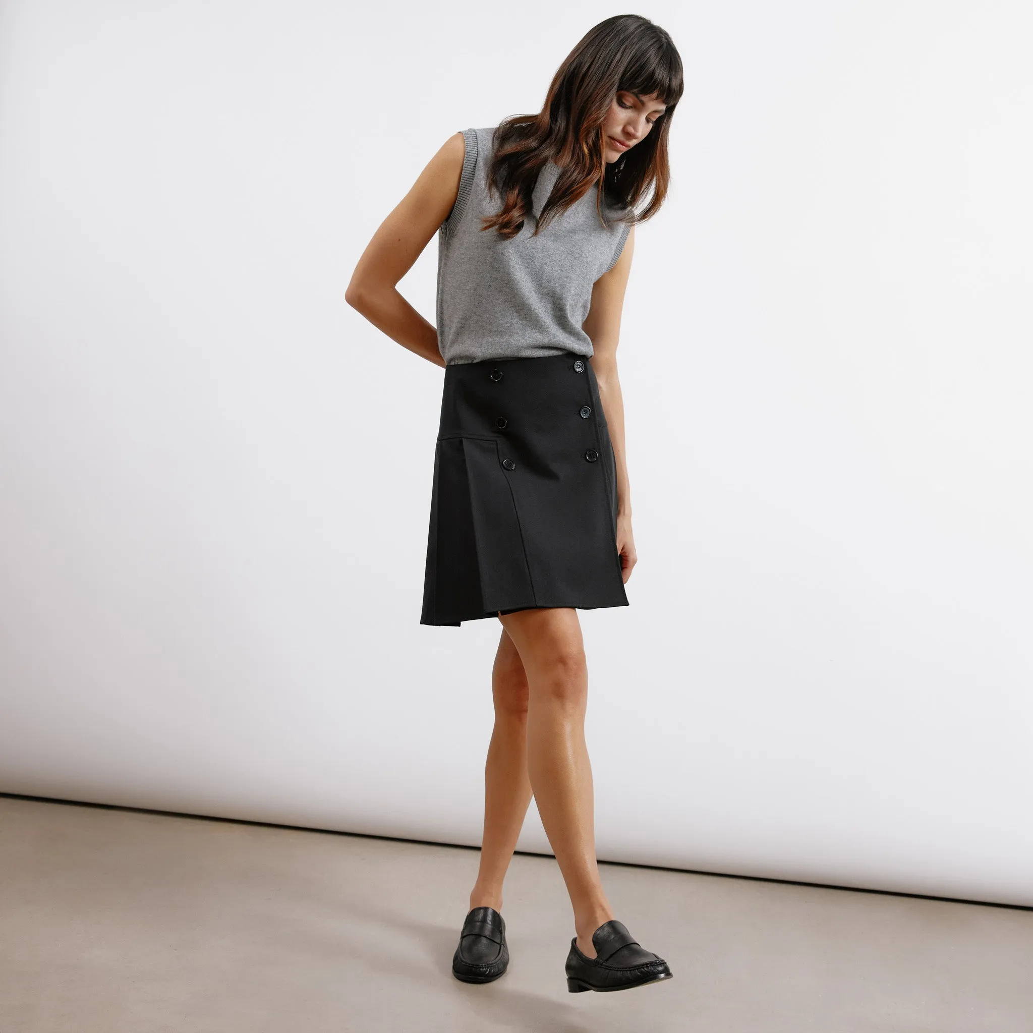 Black Tailored Pleat Mini Skirt