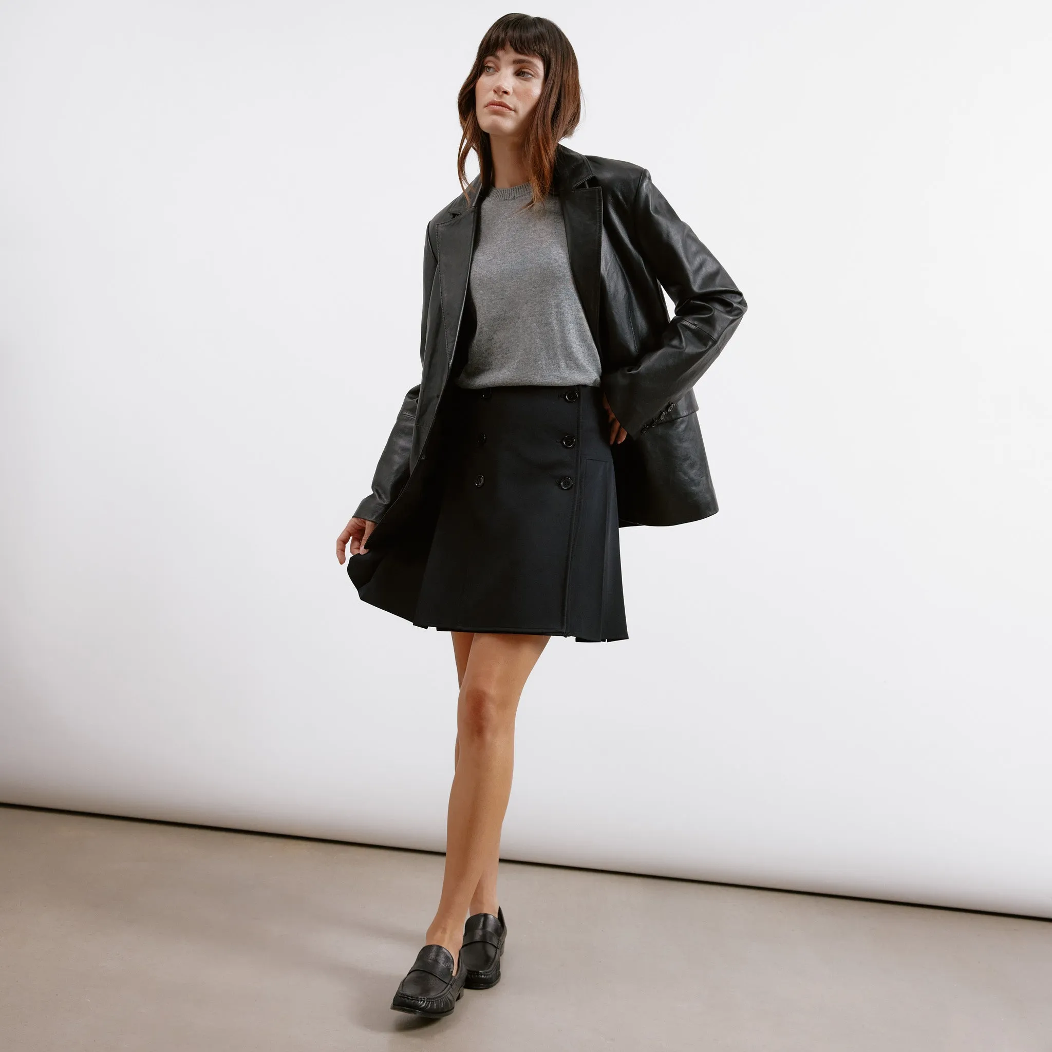 Black Tailored Pleat Mini Skirt