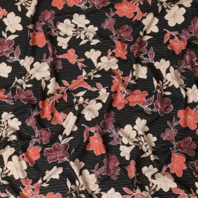 Black viscose crepe printed fabric with multi colour prints and metallic lurex in floral design-D11162