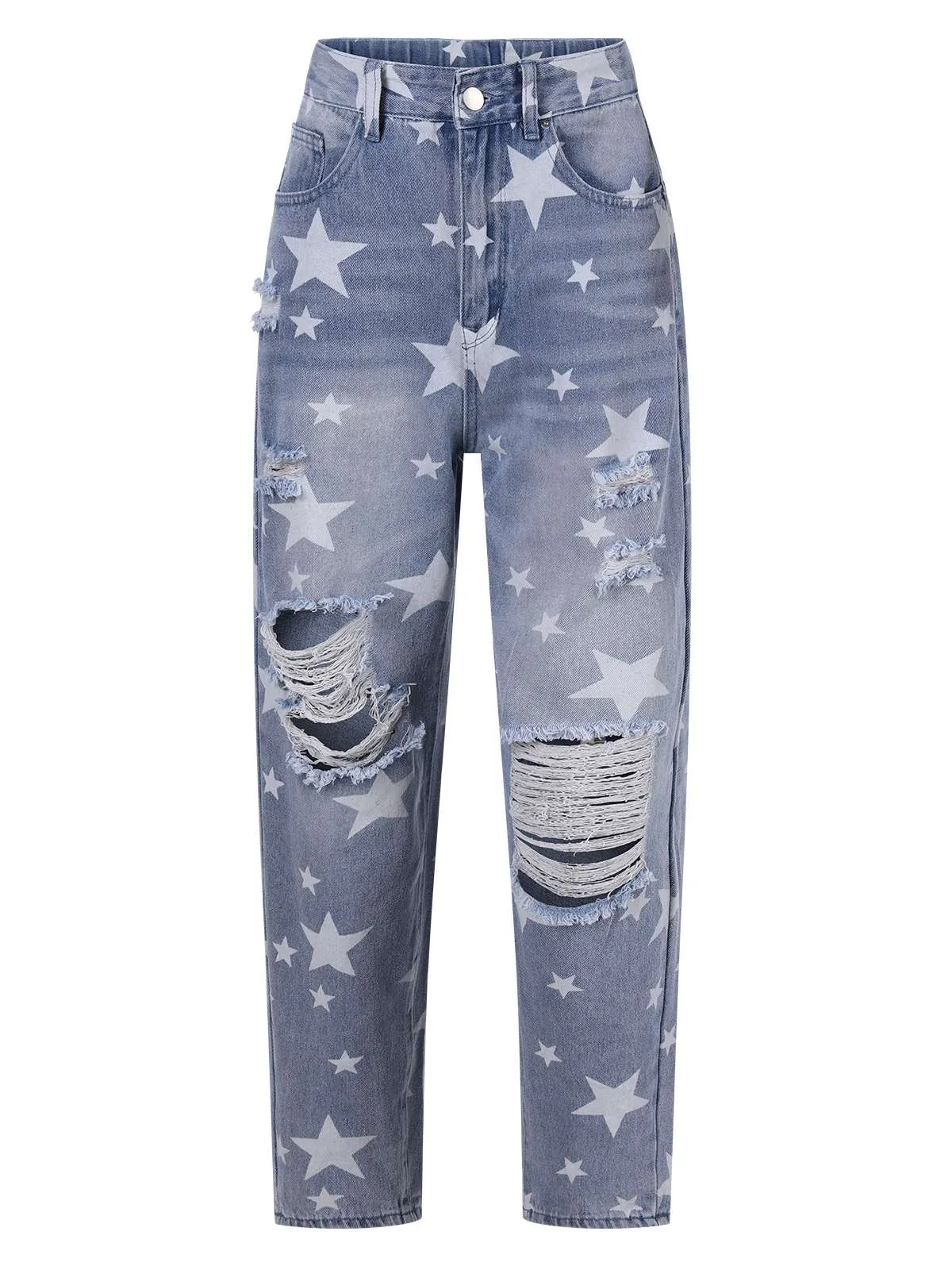 Blue 1950s Vintage Stars Ripped Jeans