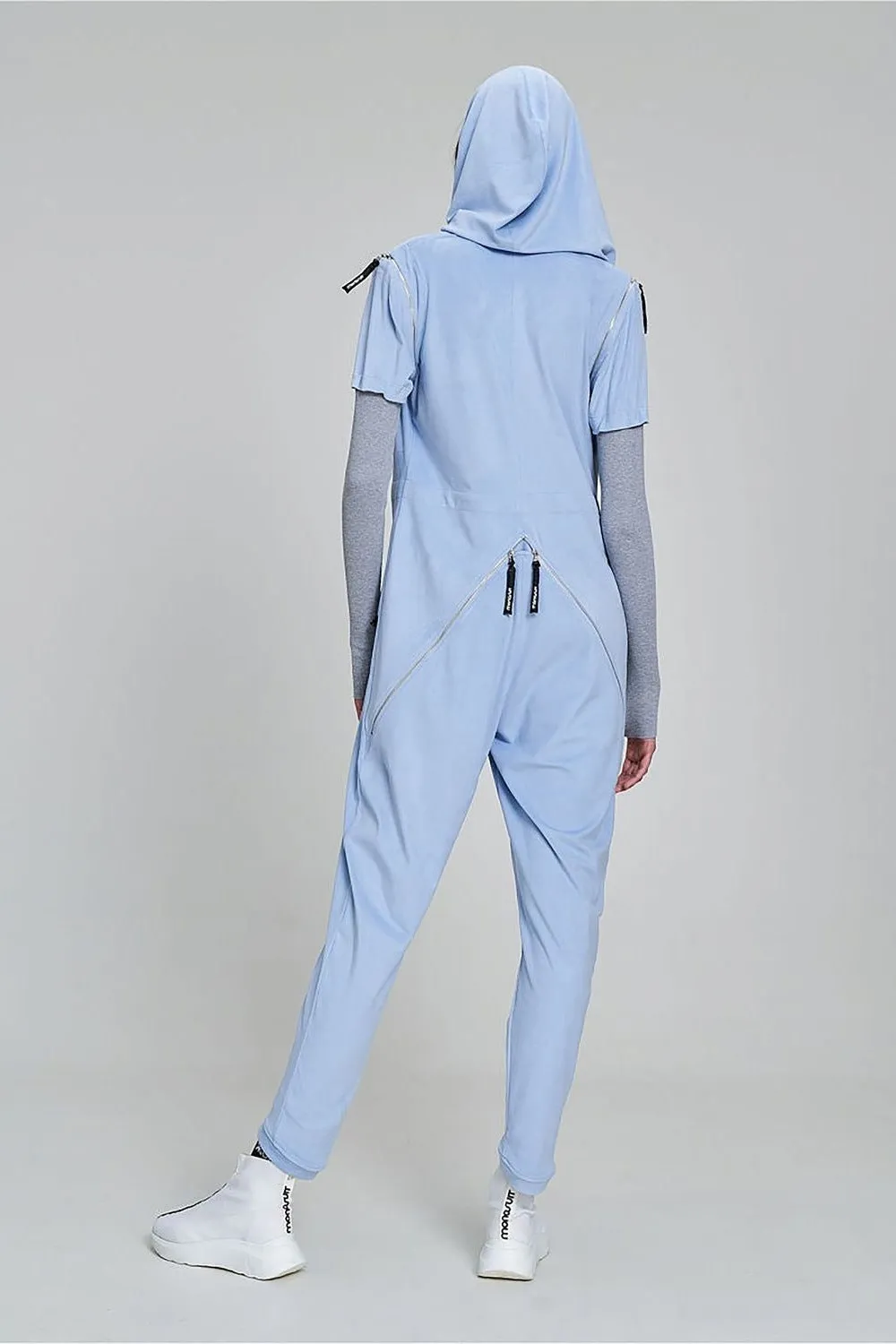 Blue Short/Long Sleeve Hooded Full-Length Belted Casual Jumpsuit GAGA