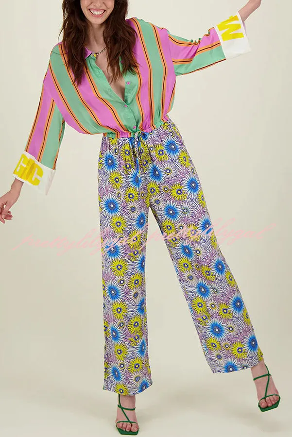 Boho Chic Look Unique Print Elastic Waist Pocketed Loose Shirt Jumpsuit