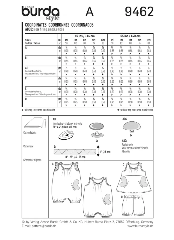 Burda 9462 Babies Outfit Pattern