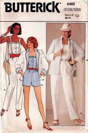 Butterick 6460 Womens Pin Tucked Bodice Jumpsuits & Jacket 1980s Vintage Sewing Pattern Size 12 Bust 34 inches UNCUT Factory Folded