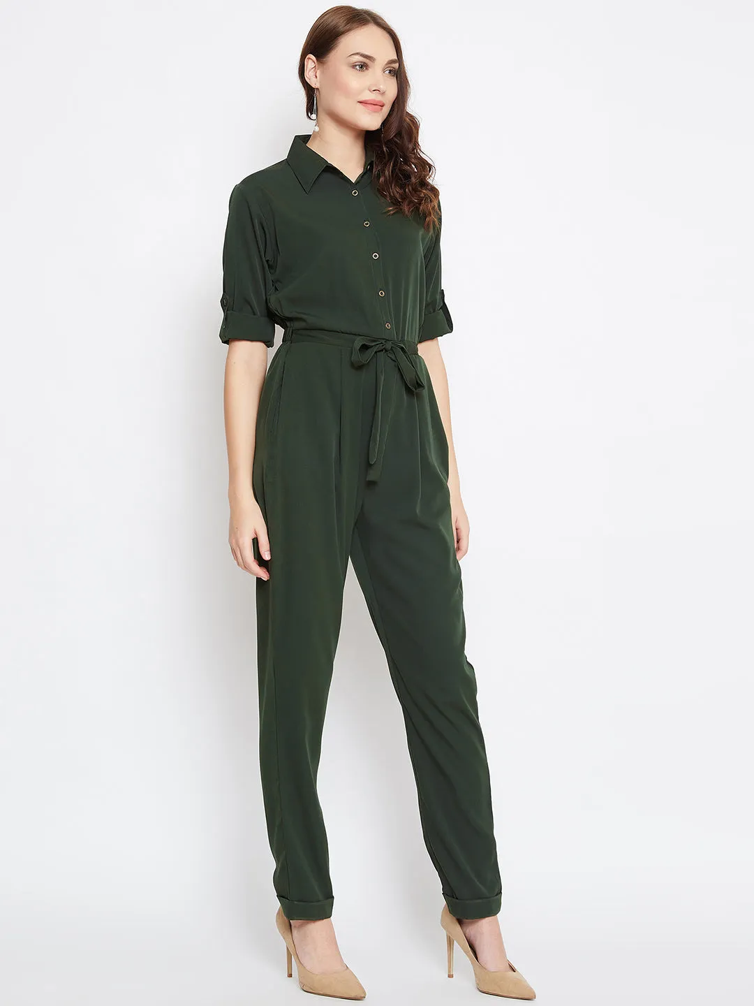 Button Down Roll-up Jumpsuit