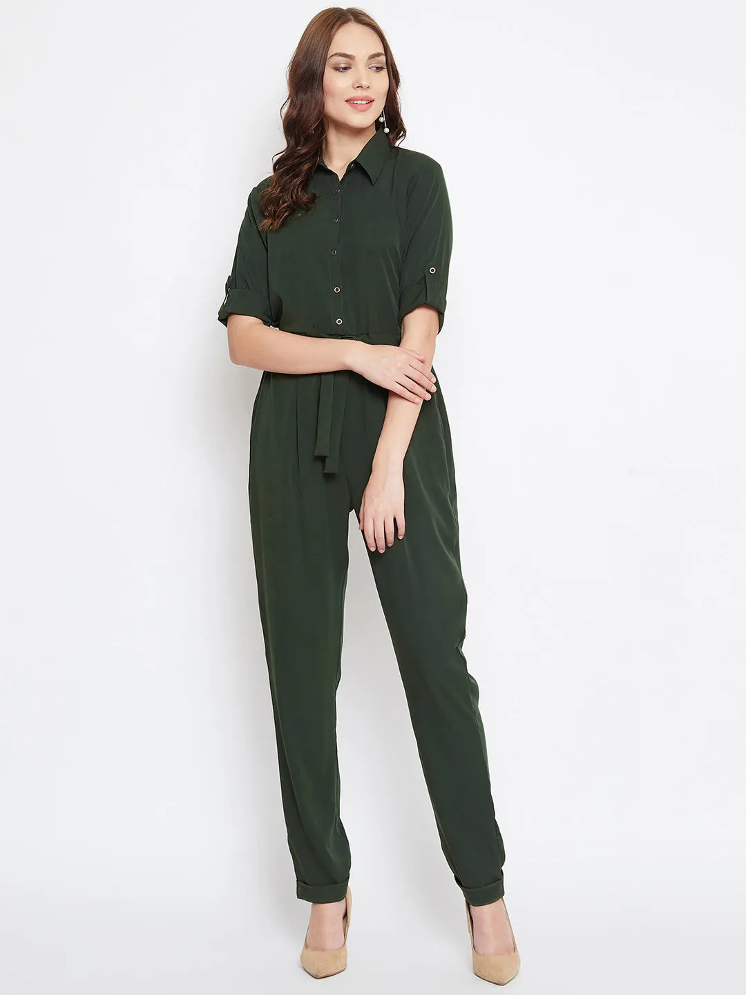 Button Down Roll-up Jumpsuit