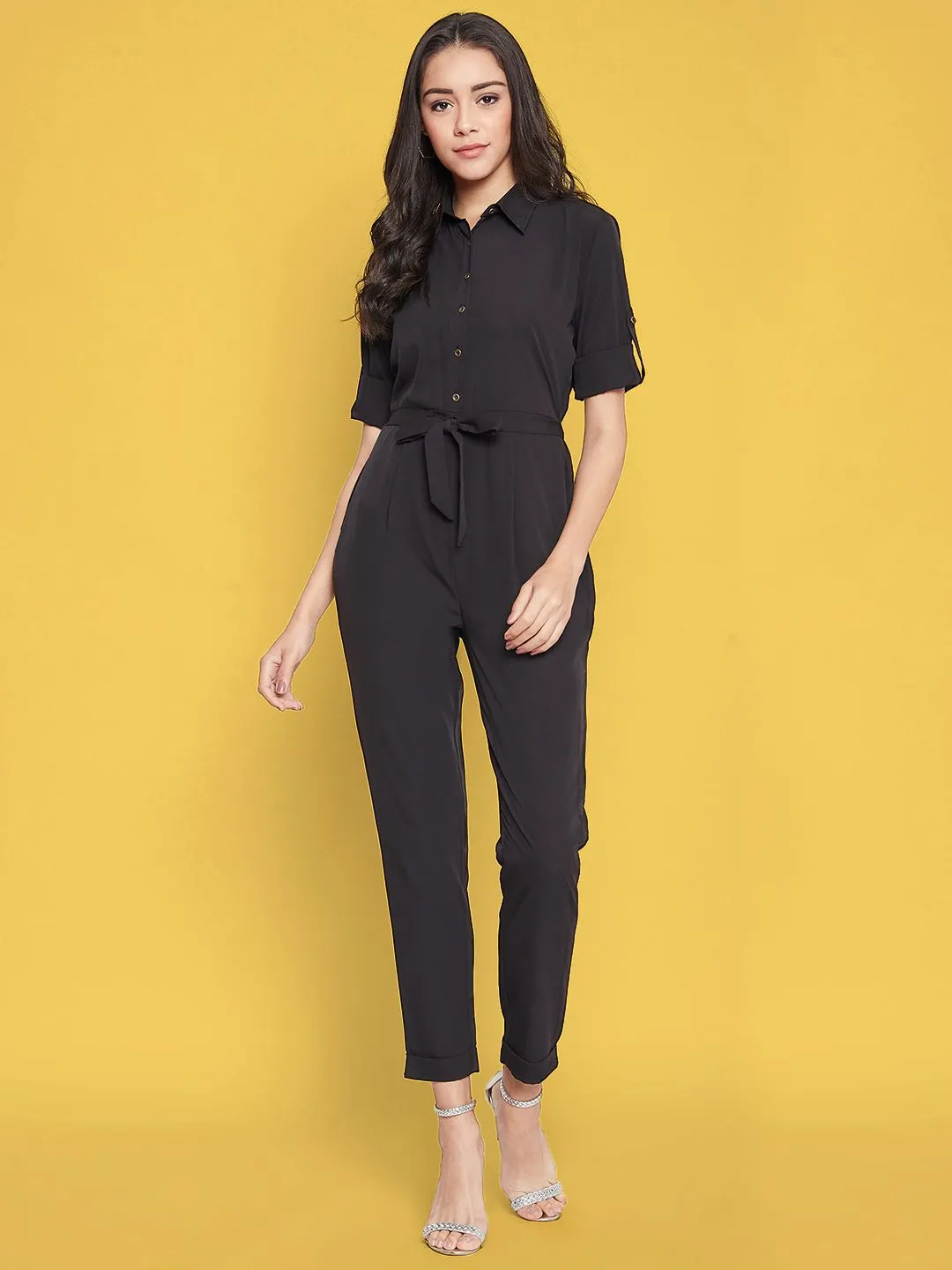 Button Down Roll-up Jumpsuit