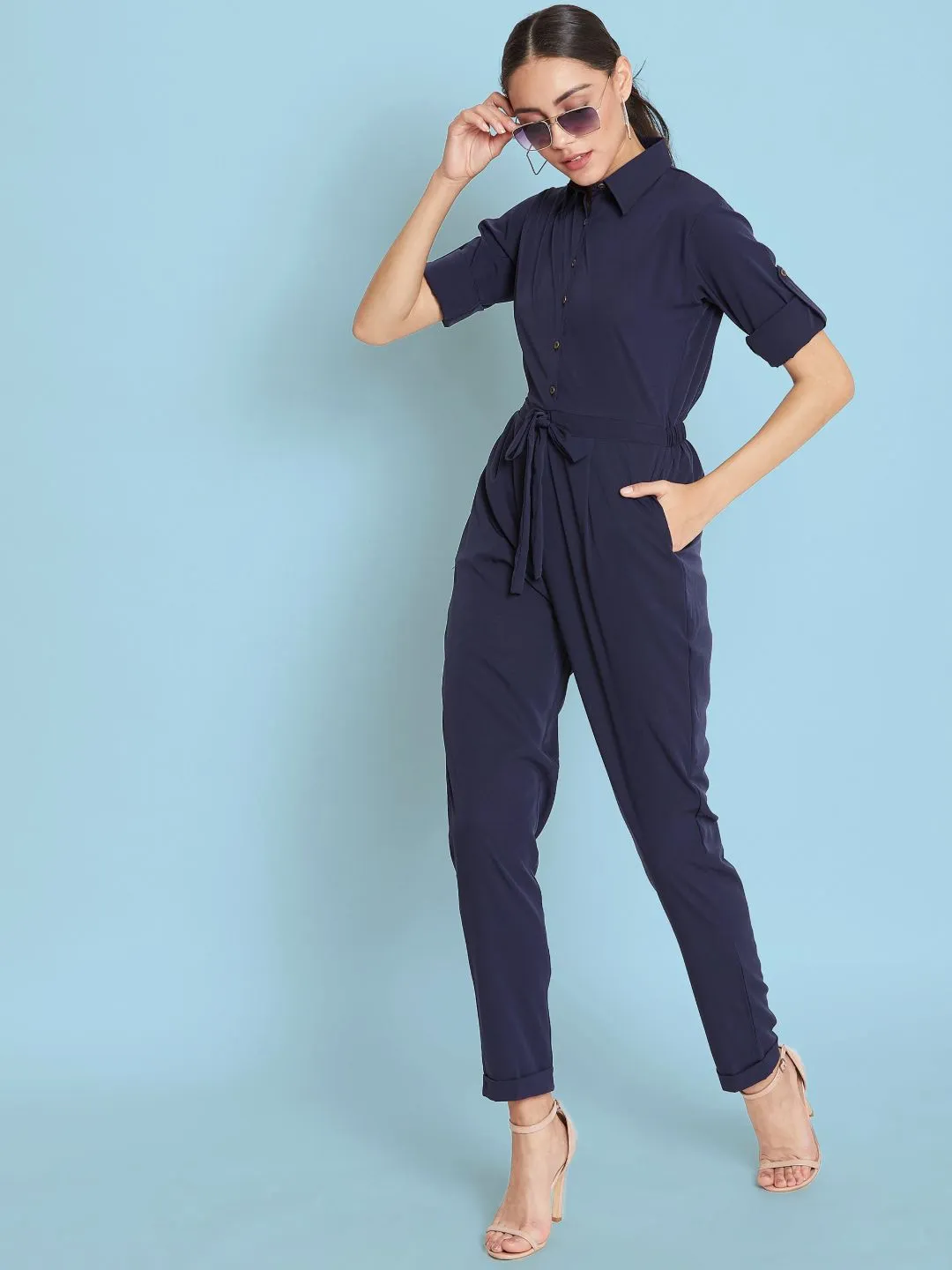 Button Down Roll-up Jumpsuit