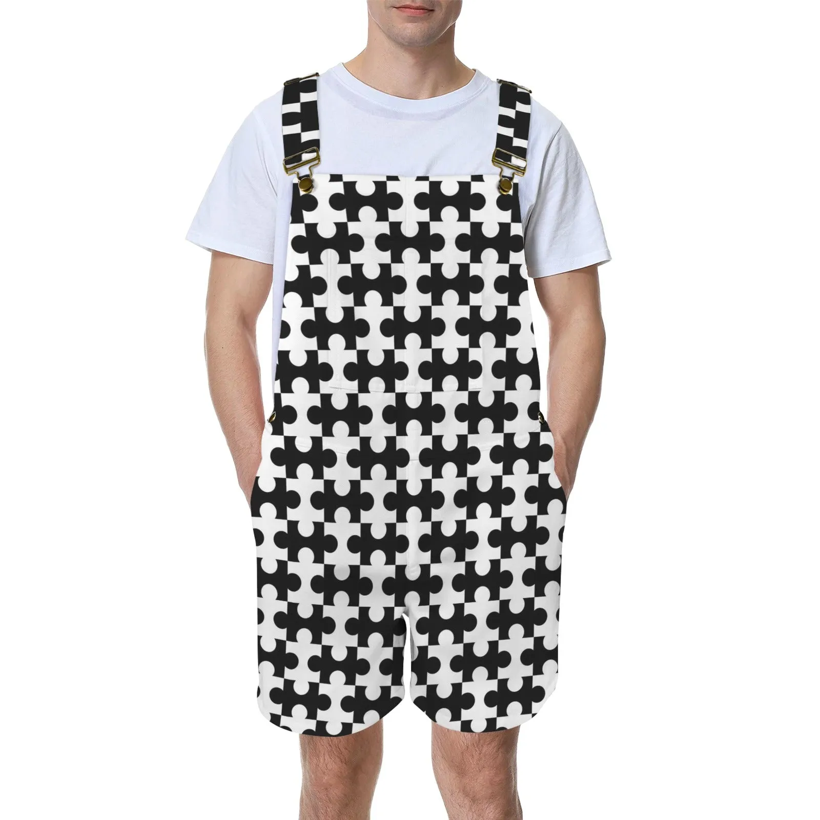 bw puzzle pieces alt3 Unisex Shorts Suspender Jumpsuit (Model L78)