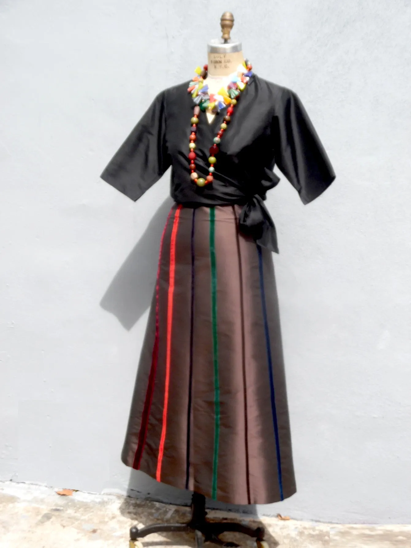 Carnival Skirt In Thai Silk And Velvet Ribbons Black